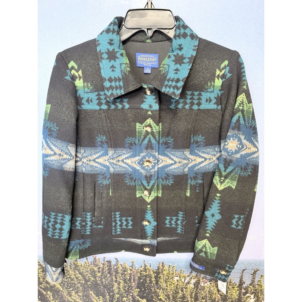 Pendleton Virgin‎ Wool Jacket Blue Rodeo Star Southwest Aztec Harding Coat S
